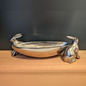 Silver Toned Double Rabbit Dish